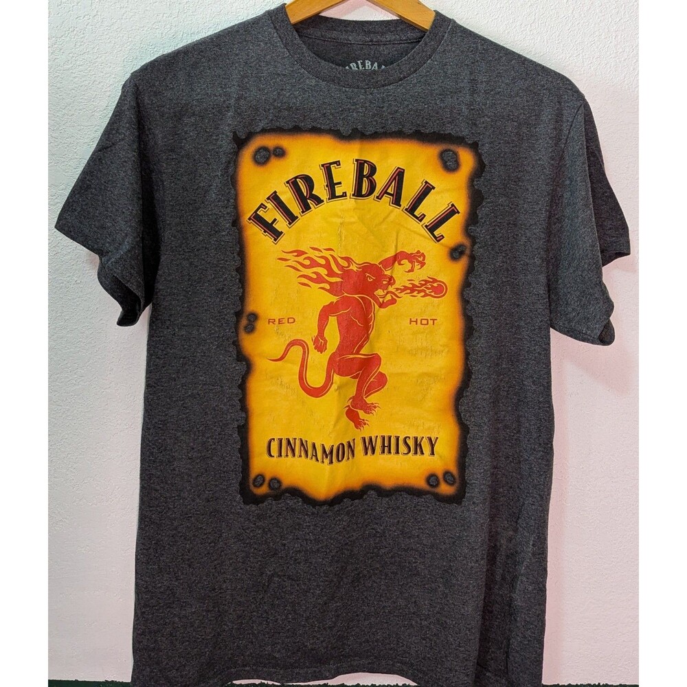 Fireball Whiskey Men's Size M Medium Gray Short Sleeve Tee (461m)
